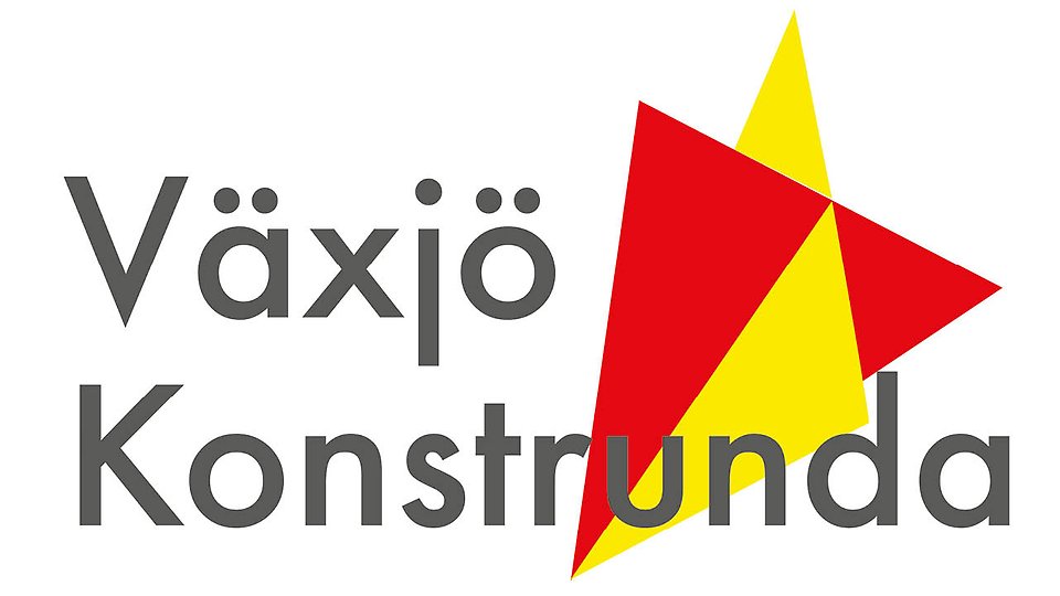 En symbol i rött och gult samt texten Växjö konstrunda